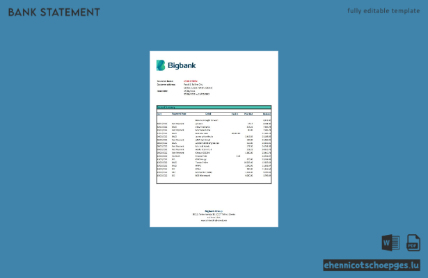 Beispiel eines Kontoauszugs der Estonia Bigbank (Excel-Vorschau)